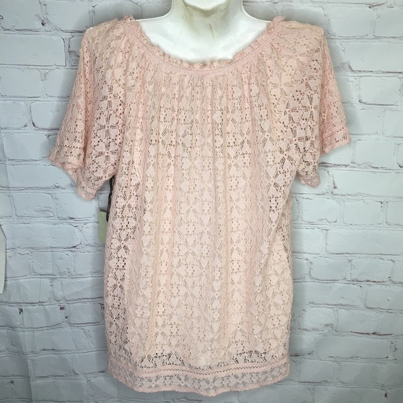 Hinge Dusty Pink Eyelet Pullover Blouse Size Med - Picture 6 of 8